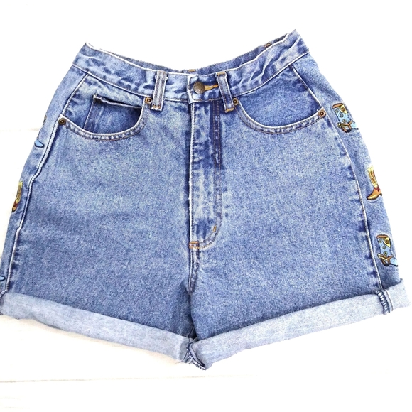 County Seat Pants - Vintage 90's High Waist Embroidered Denim Shorts